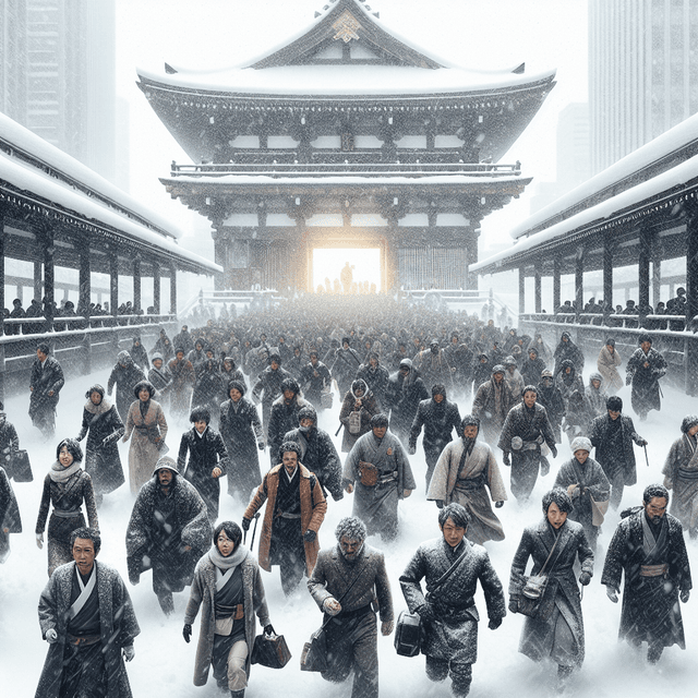 在大雪中，日本公民在最近的全國大選中投票