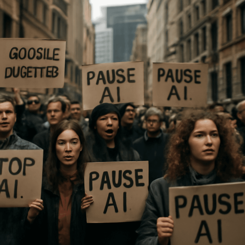 抗議者在 OpenAI、Anthropic 和 DeepMind 辦公室間遊行，呼籲暫停前沿人工智慧